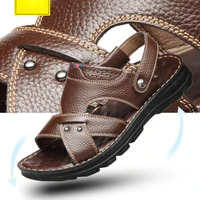Sandales d'été en cuir véritable pour hommes, chaussures antidérapantes, pantoufles d'extérieur à semelles épaisses, chaussures de plage confortables et souples 6