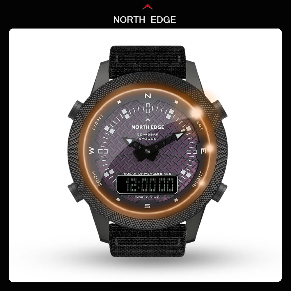 

NORTH EDGE Digital Watch For Men Outdoor Solar Sport Watches Full Metal Waterproof 50M Compass Countdown Stopwatch Smart Watch