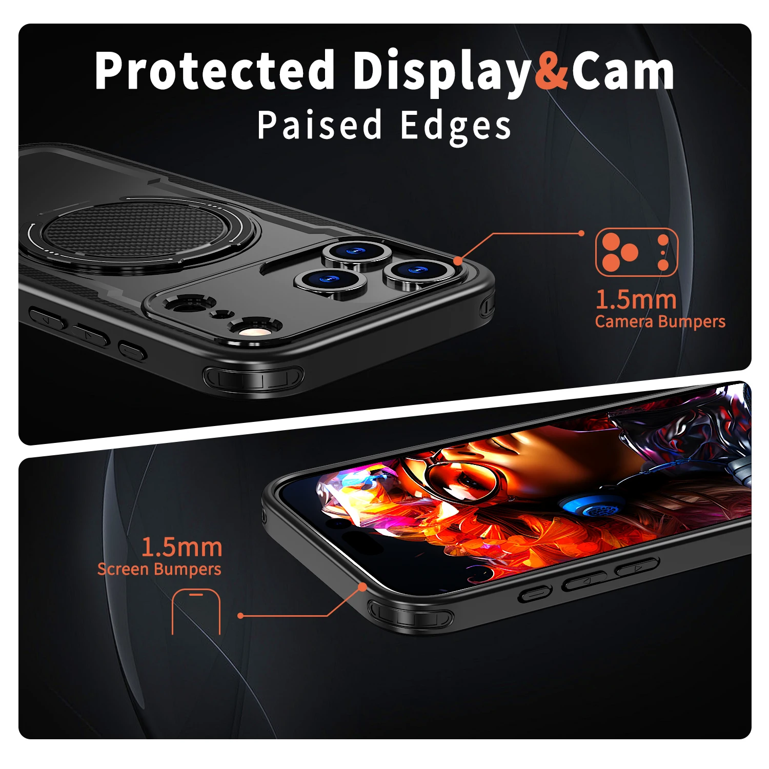 Magnetic Rotating Stand Shockproof Phone Case with TPU Frame and Metal Bracket