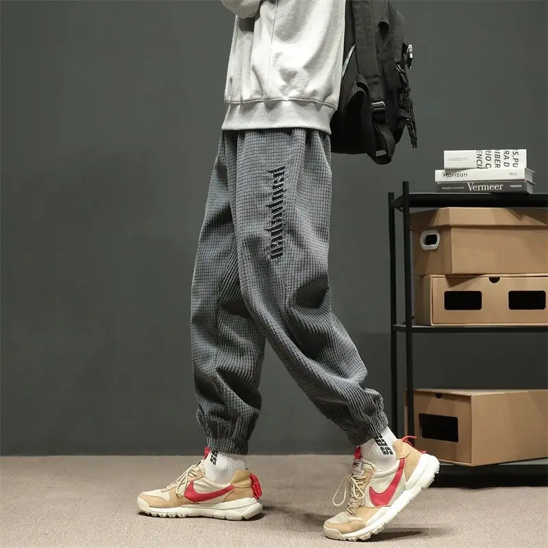 Spring Autumn New Fashion Solid Color Korean Casual Sweatpants Man Loose Letter Embroidery Chic Male Trousers Streetwear Clothes