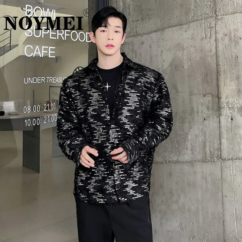 

NOYMEI Party Style New Personalized Embroidered Sequin Design Loose Casual Long Sleeved Shirt Men Fashion Male Top WA4088