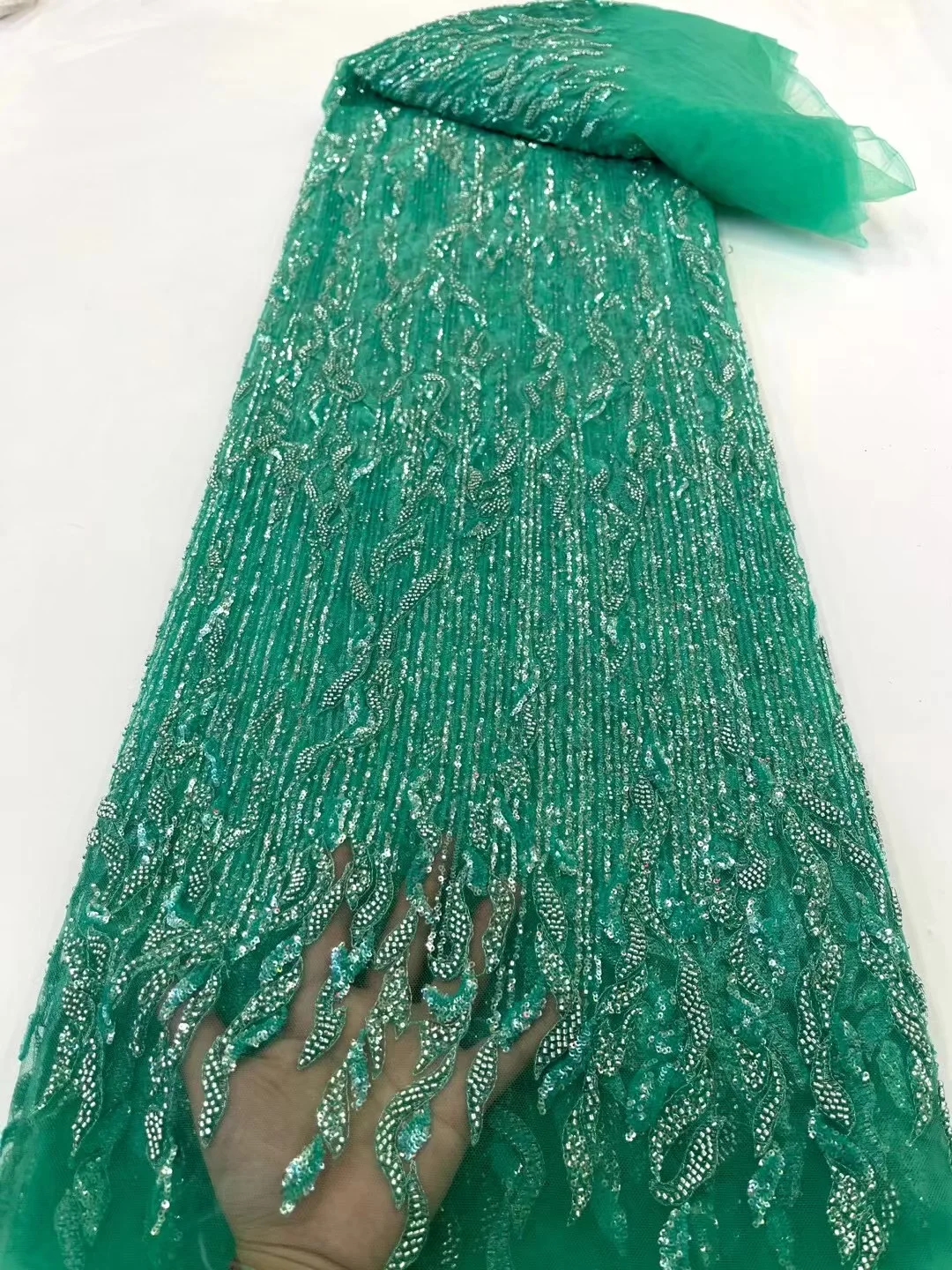 5 Yards Luxury African Sequins Groom Lace Fabric French Nigerian Beaded Lace Fabric for Sewing Dress Wedding