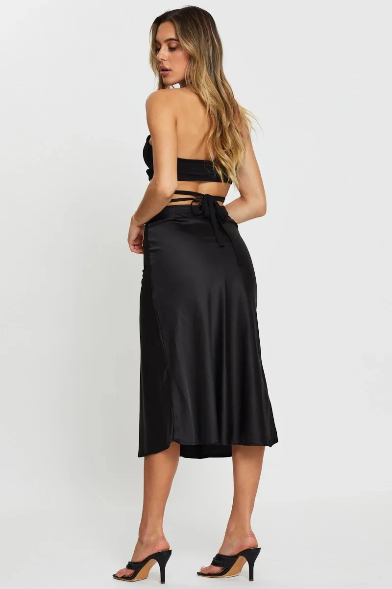 Spring 2022 Women's Black Elegant Satin Long Skirt Fashion Maxi Party Luxo Design Office Wear Summer Clothing Go To Church maxi skirts for women