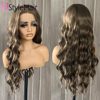 UStyleHair Brown Wig Lace Front Wig Synthetic Long Body Wave Wigs Heat Resistant Lace Wig Daily Used Cosplay Natural Hairline