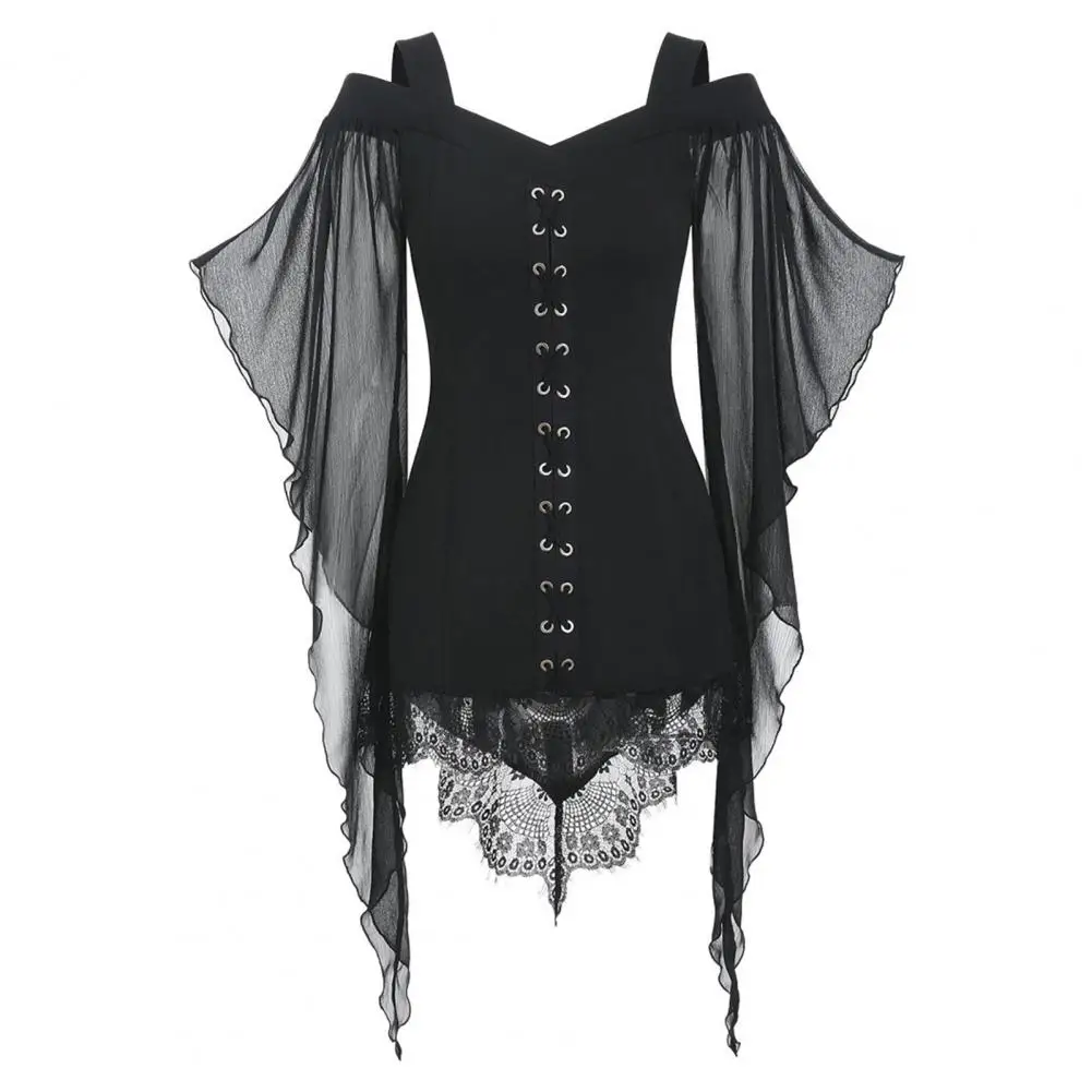 

Batwing Sleeve Blouse Elegant Lace-up Chiffon Tops with Irregular Splicing Off-the-shoulder Design for Women Stylish for A