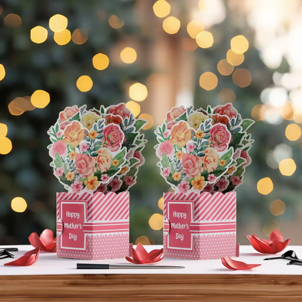 Pop Up Card 3D Flower Bouquet Greeting Cards with Note Card and Envelope for All Occasion Mother's Day 1PCS For Women