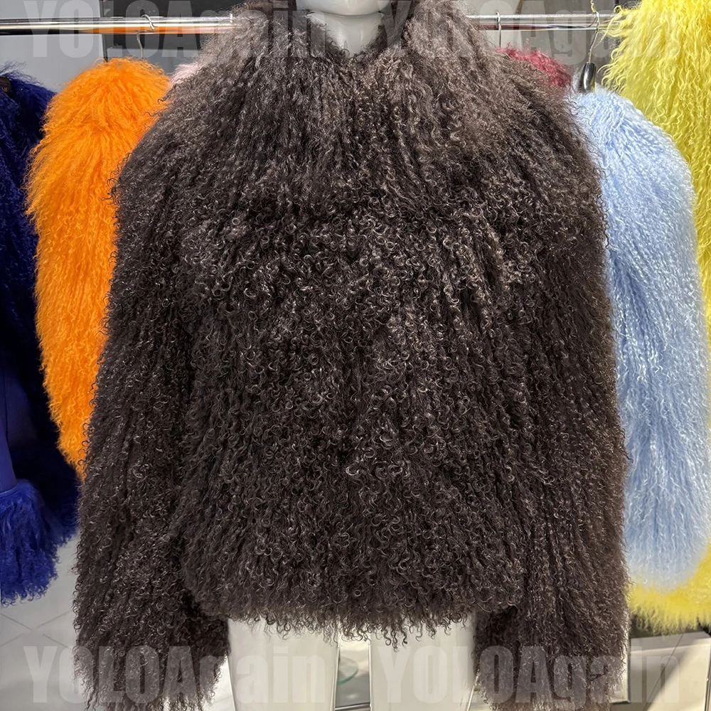 YOLOAgain More Colors High Collar Real Mongolia Sheep Fur Jacket Women 2025 Winter Warm Overcoat