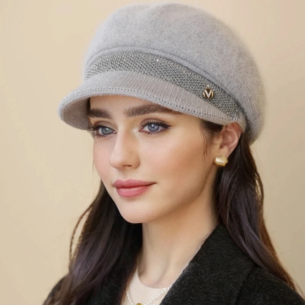 New Woman Winter Warm Hat Plush Fur Lined Warm Cap For Women Casual Rabbit Fur Blend Hat Streetwear Outdoor Fashion Knitted Hat