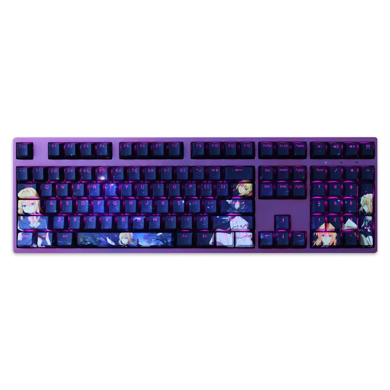 Chaves Conjunto Pbt Tintura Subbed Keycaps dos Desenhos Animados Anime Gaming Key Caps Oem Perfil Backlit Keycap para Violeta Evergarden 108 - Imagem 5