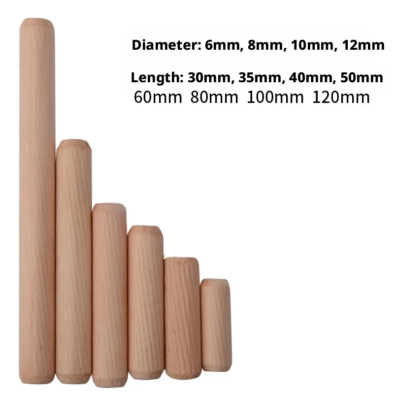 50/100pcs 나무 다웰 핀 홈이 있는 원형 목재 공예 다웰 막대 가구 캐비닛 서랍 목공 커넥터 M6-M12 DIY