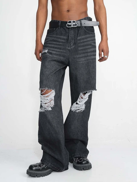 Men Baggy Jeans Wide Leg Denim Pants Hip Hop Vintage Style Loose Trousers  Casual