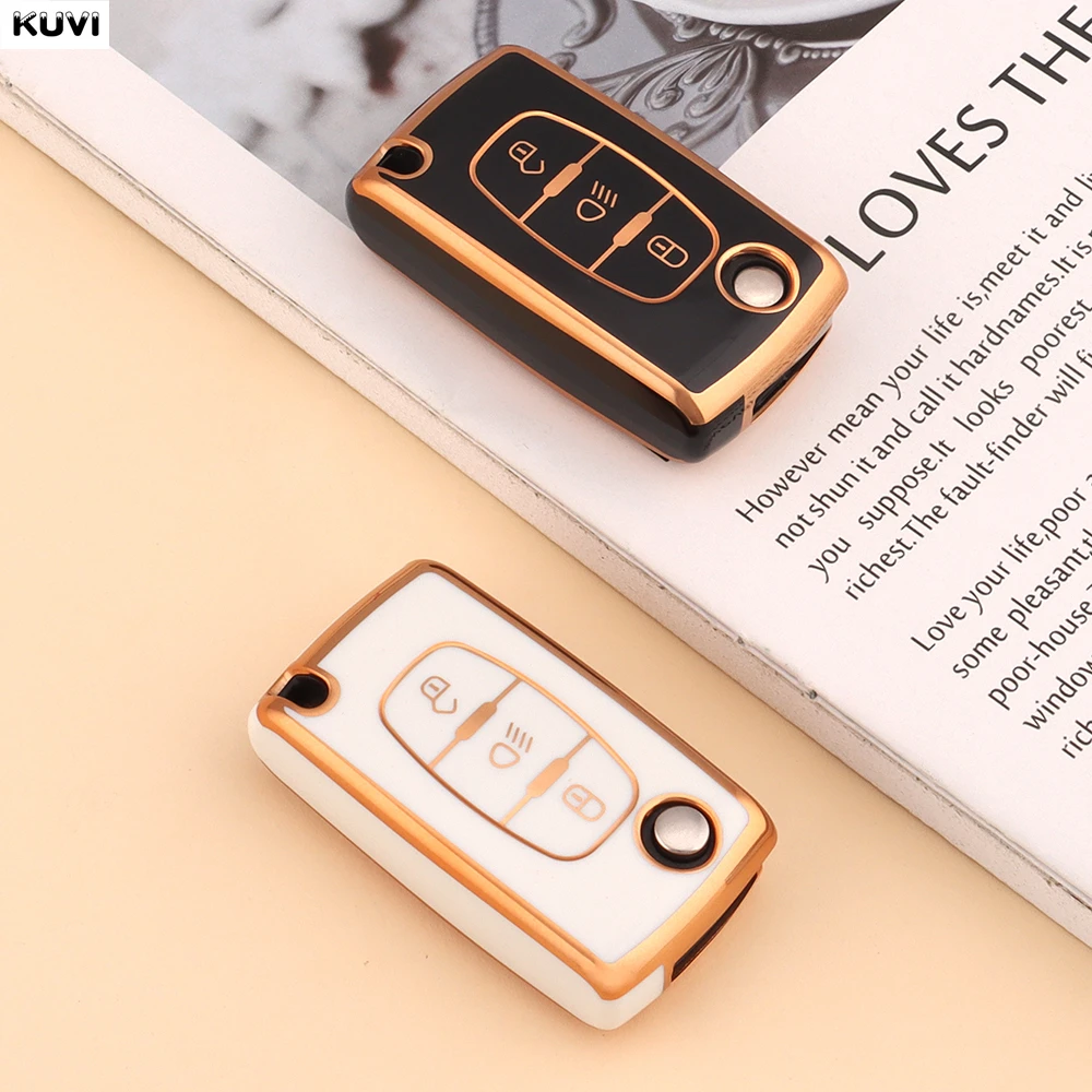 Golden TPU Car Flip Key Case Cover - Durable Protector Fob Cover with Elegant Finish