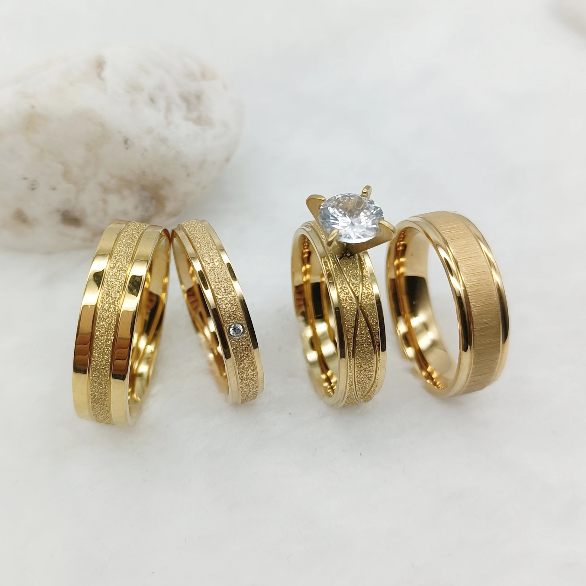 

5A Cz Diamond Ring Wedding Engagement Bridal Sets For Couples Unique Western 18k Gold Plated Jewery cz Diamond Ring