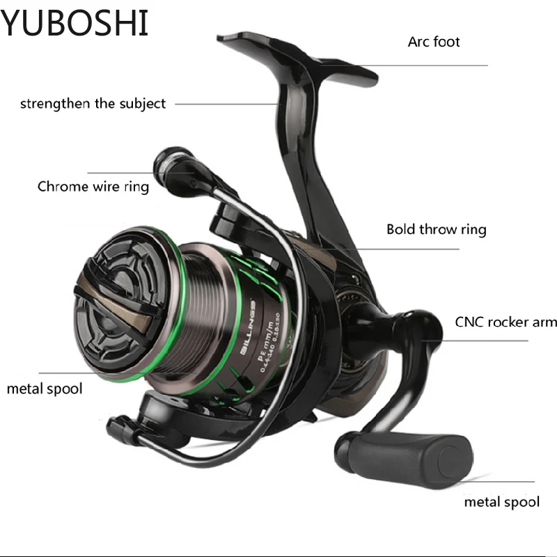 New 6+1BB Ultra Lightweight Metal Spool Fishing Reel 800/1500/2500  Saltwater Bass Spinning Reel Fishing Tackle