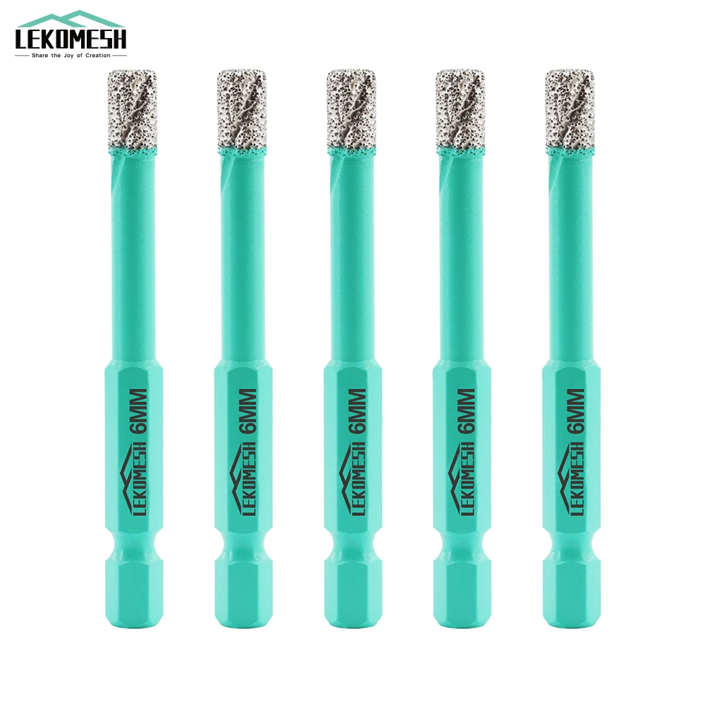 5pcs  Dia6mm Diamond  Dry Drilling Bits Diamond Hole Saw Opener Core Drill For Porcelain Ceramic Tile Marble Quick-Fit Shank