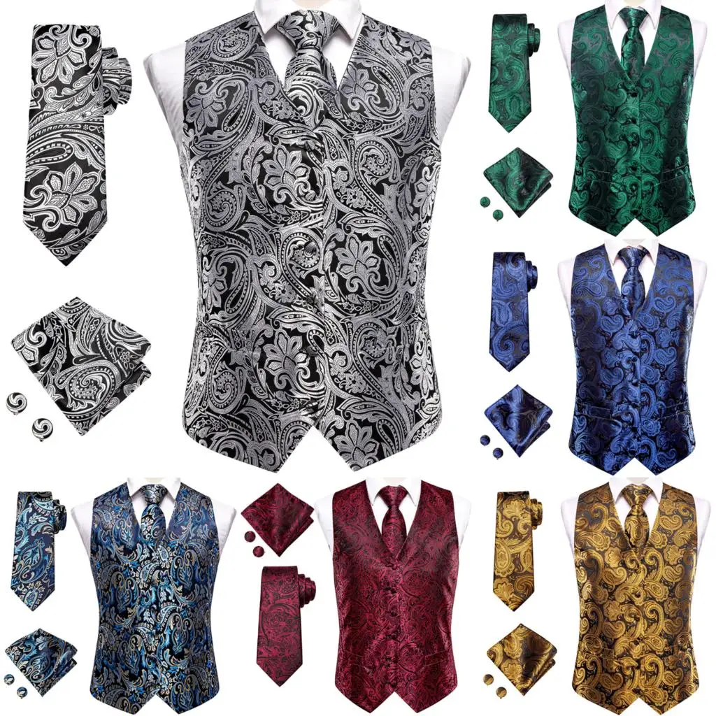 

Brand New Silk Men's Waistcoat Tie Set Wedding Business Sleeveless Jacket Suit Vest Necktie Hankerchief Cufflink Groom Groomsmen