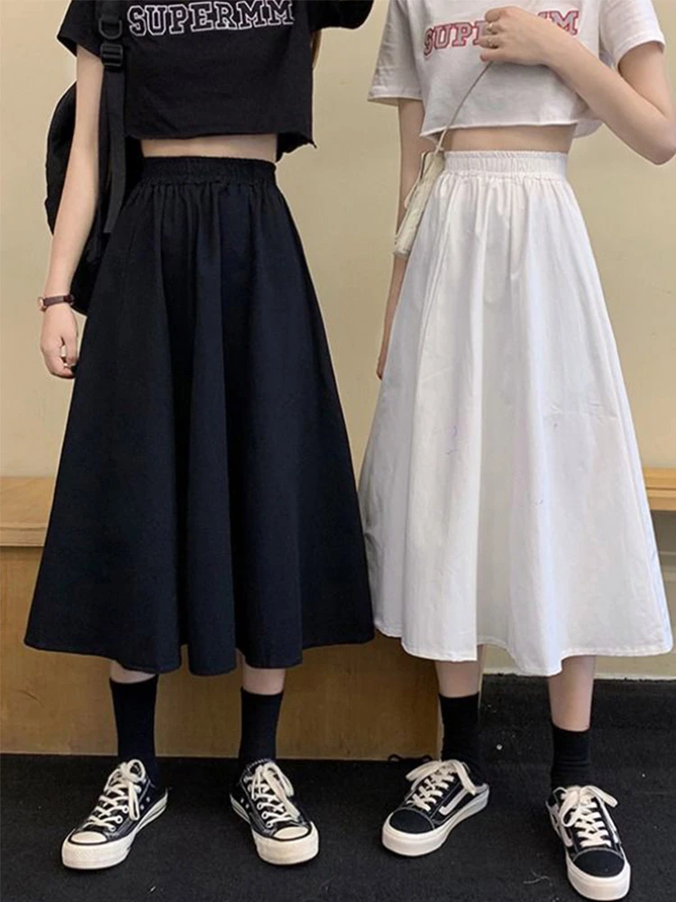 Skirts Women Simple Solid Leisure Loose 2XL Long Skirt Korean Style