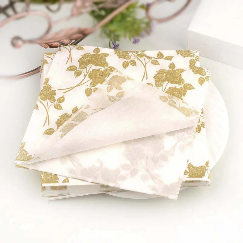 Golden Leaf Printed Napkin 10/20pcs/Pac 33cm 2-Ply Wedding Cup Flower Paper Colourful Placemat Paper Mouthcloth Banquet