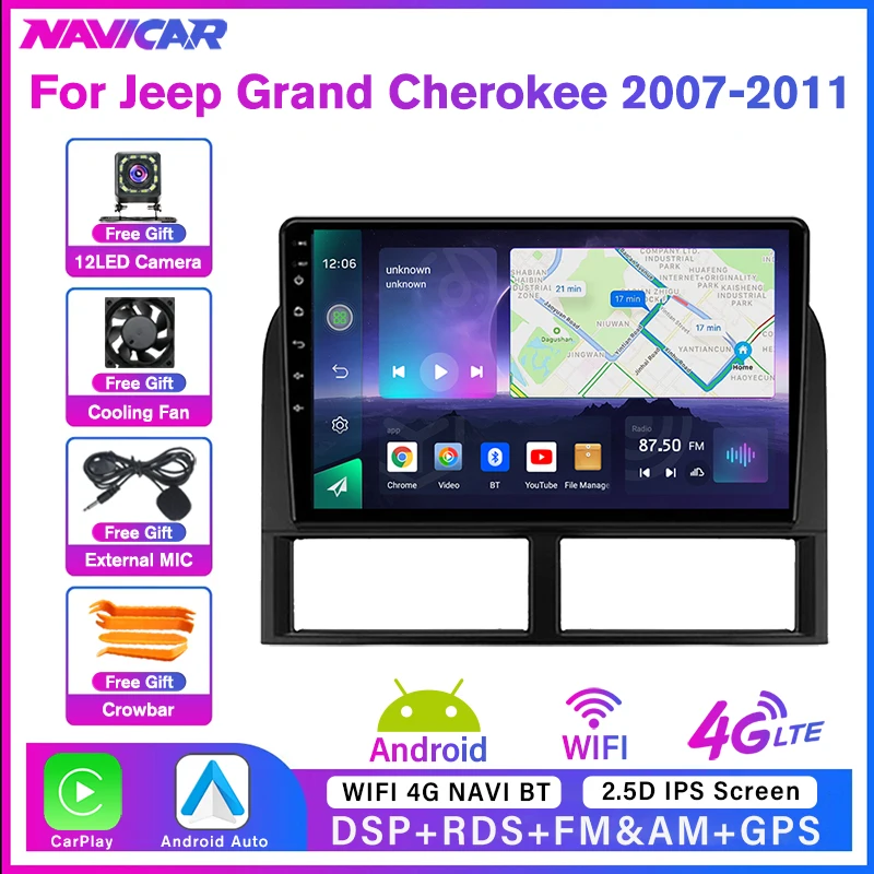 

NAVICAR Android 2DIN Car Radio For Jeep Grand Cherokee II WJ 2007-2011 Touch Screen Carplay Stereo Receiver Car Radio Android