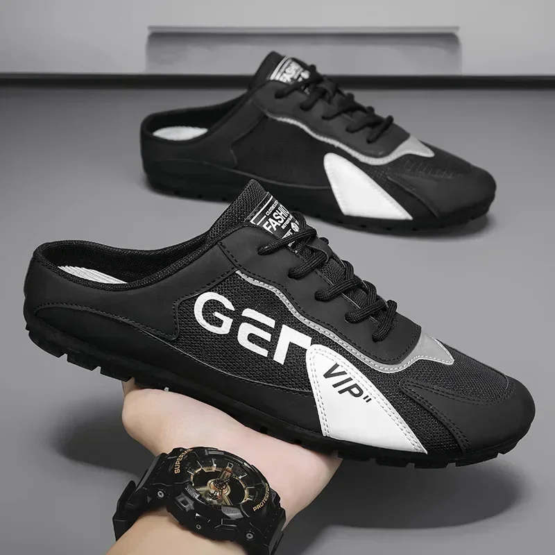 Men Slippers Baotou Shoes for Men Summer Breathable Casual Shoe Vulcanized Flats Male Sneakers Half Slip-on Shoes soft slippers summer slippers