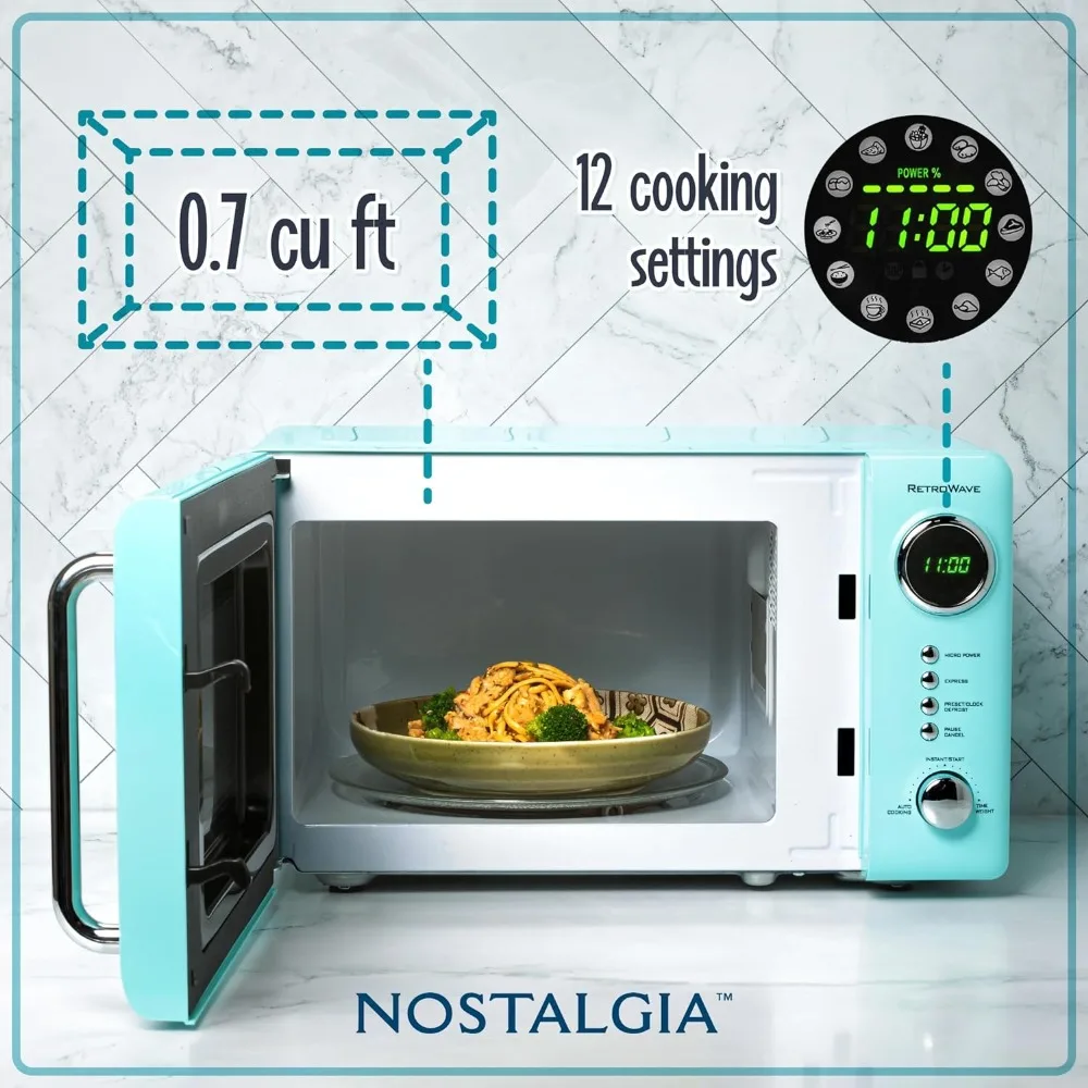 Microwave Oven Retro Compact Countertop Microwave Oven 0.7 Cu. Ft. 700-Watts LED Digital Display Child Lock Easy Clean Interior