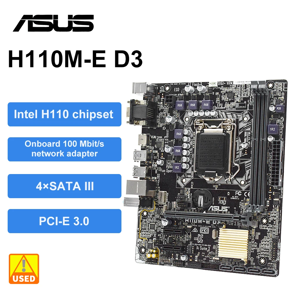 

ASUS H110M-E D3+i5 6500 Motherboard Kit DDR3 8G*2 1866(OC)/1600/1333MHzProcessor Intel H110 32GB PCI-E 3.0 HDMI Micro ATX