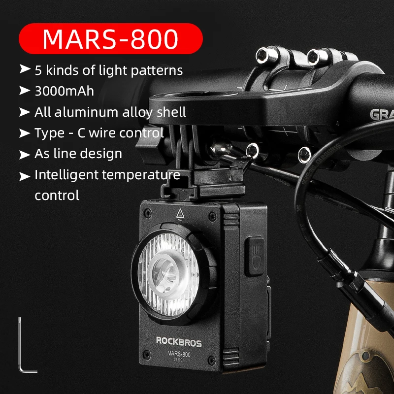 

ROCKBROS Front Bike Lights 800LM Hoisting Bicycle Lamp Headlight Type-c Rechargable Flashlight With Computer Mount MTB Lights