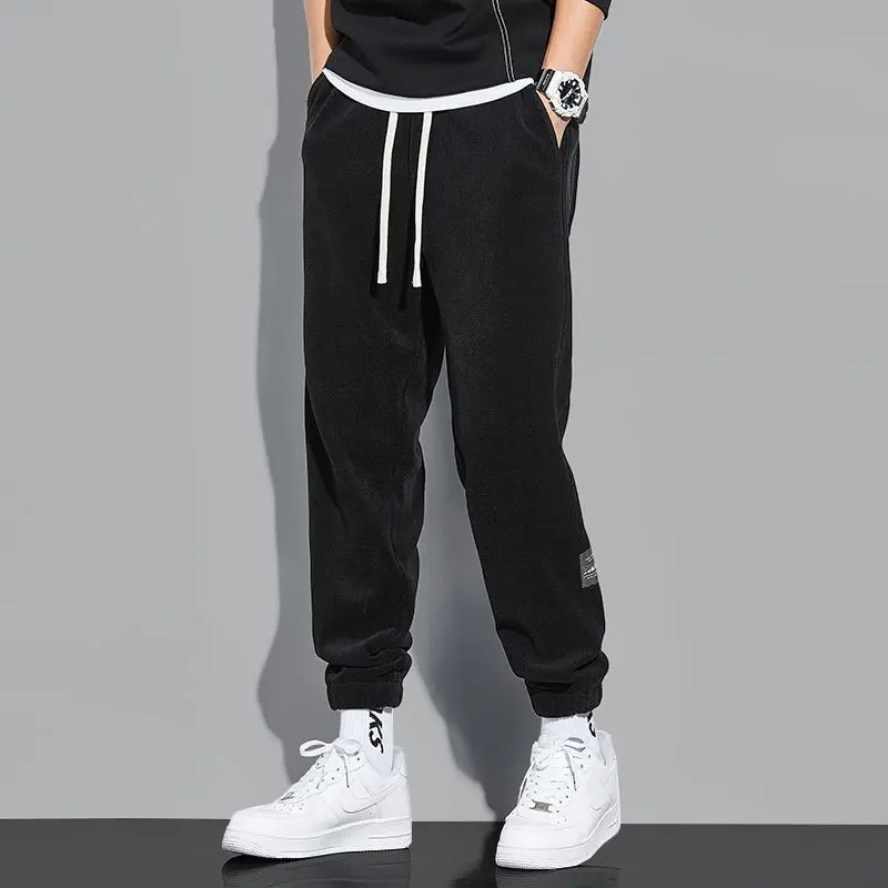 Spring Autumn New Corduroy Drawstring Casual Pants Elastic Waist Loose Solid All-match Harem Pants Vintage Fashion Men Clothing