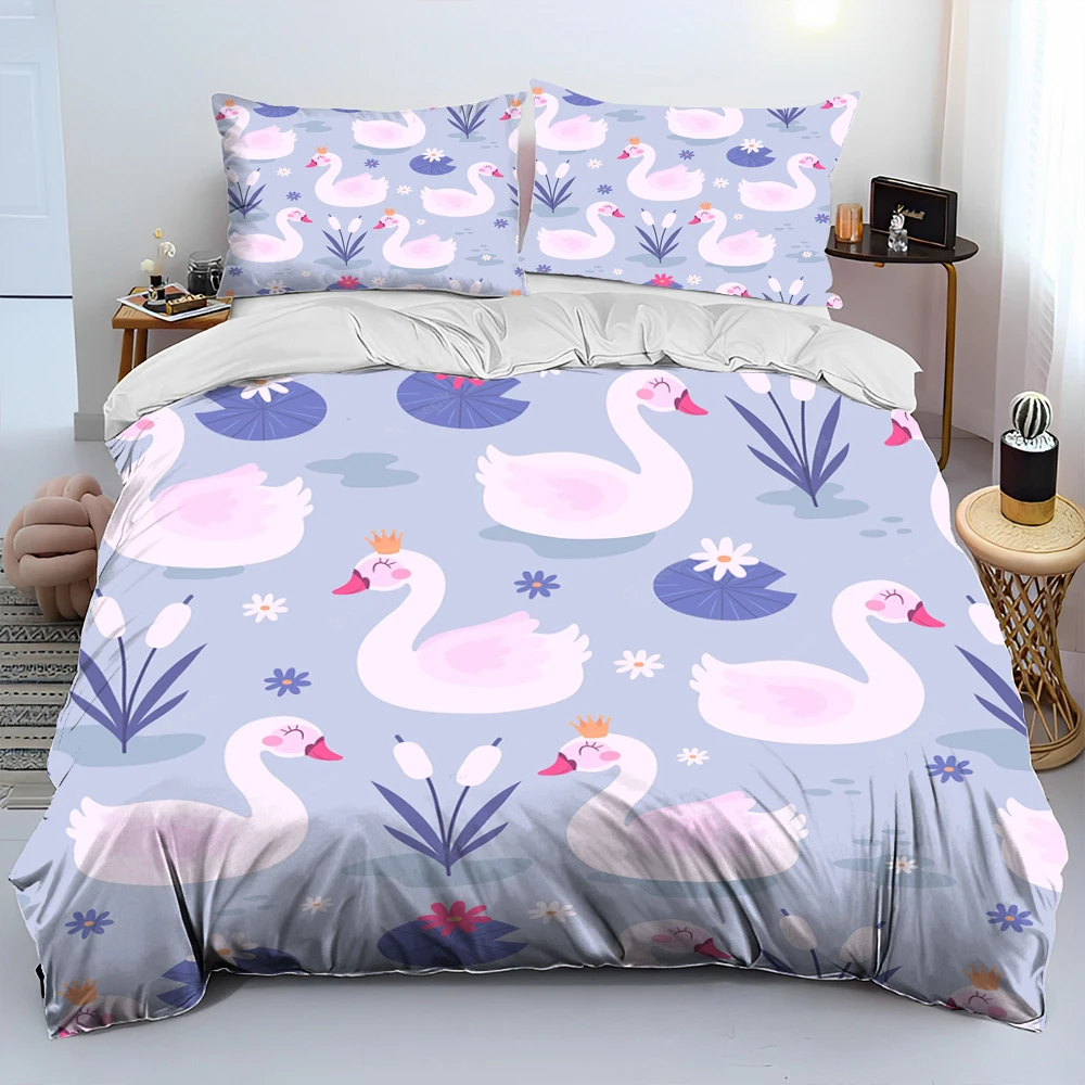 Hd Cartoon Cute Swan Princess Cygnus Kids Gift Comforter Bedding Set, Copripiumino Set Copripiumino Federa, King Queen Size