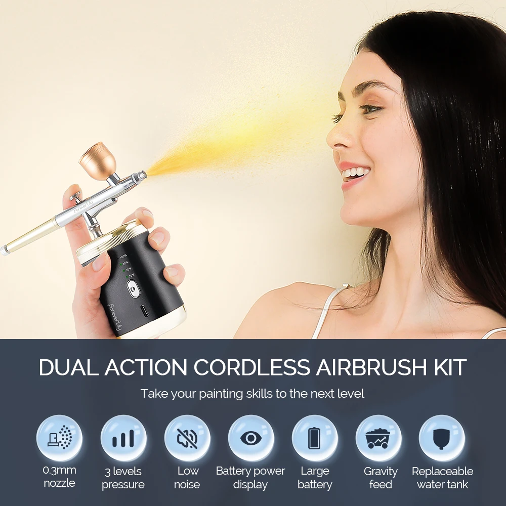 Foreverlily 3 Levels Pressure Portable Airbrush For Nail Art Paint Makeup Tattoo Cake Painting Spray Gun Face Hydration Sprayer 2