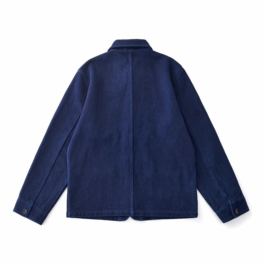 Vintage French Indigo Cargo Jacket Men Autumn Winter New Lapel Multi-pocket Blue Dyed Tooling Jacket Retro Casual Cardigan Coat 3