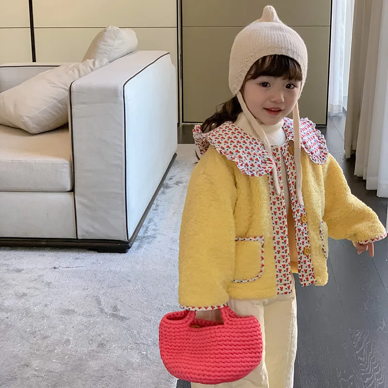 

Girls' Cashmere Coat Winter 2022 Korean Fashionable Plus Velvet Cotton Padded Girl's Warm Coat Princess Outerwear
