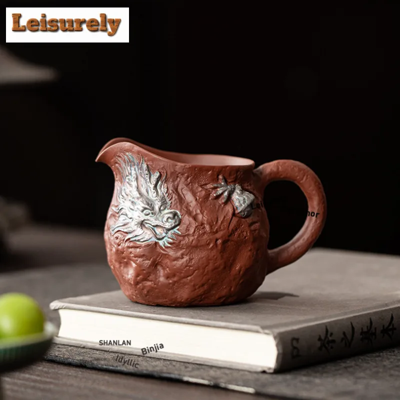 Purple Clay Sier-plated Dragon Lotus Petal Tea Pitcher Divide Tea Cha Hai Dispenser Justice Cup Fair Mug Tea Ceremony Ornaments