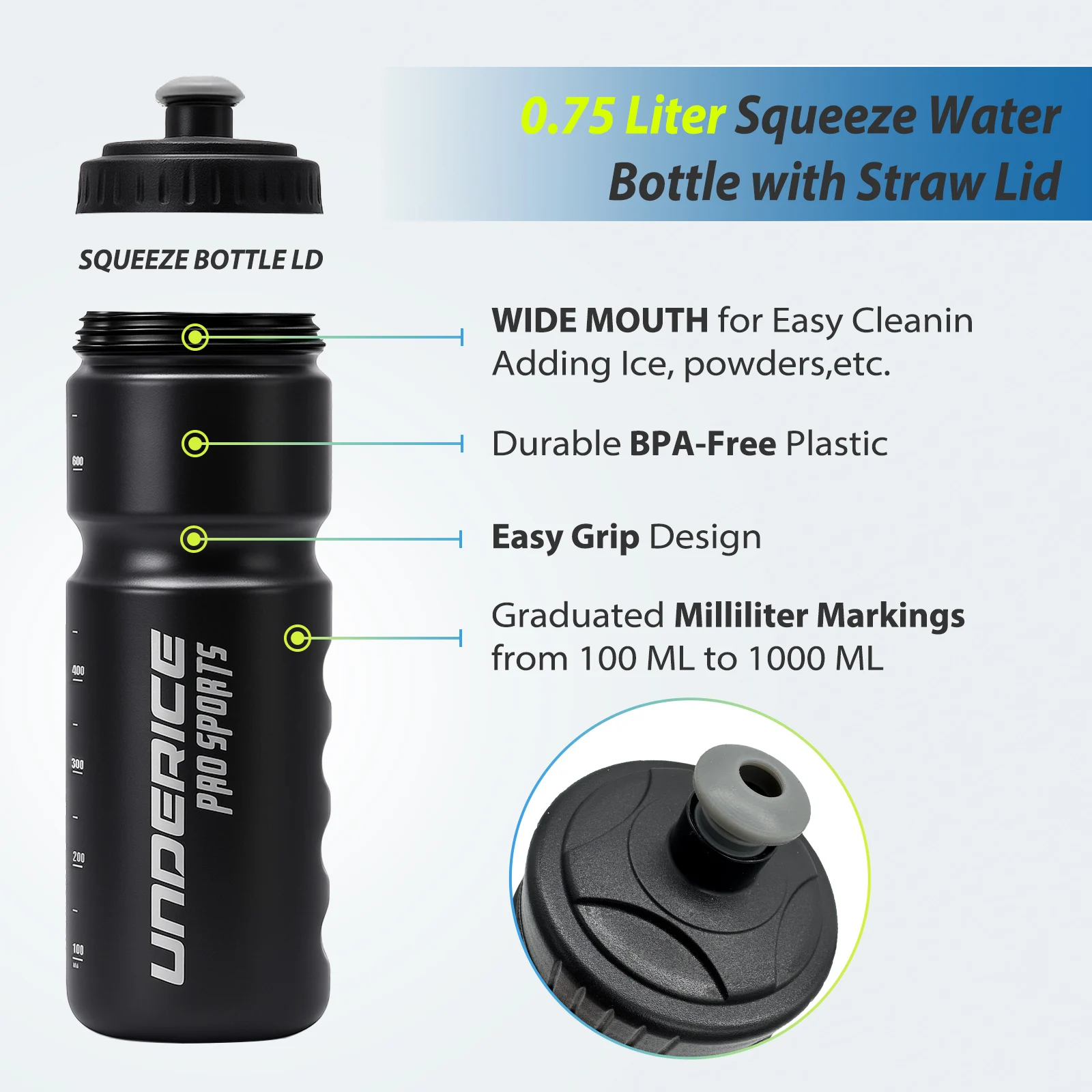Ice Hockey Water Bottle 750ML BPA Free Equipment Ice Football Lacrosse Accessorie