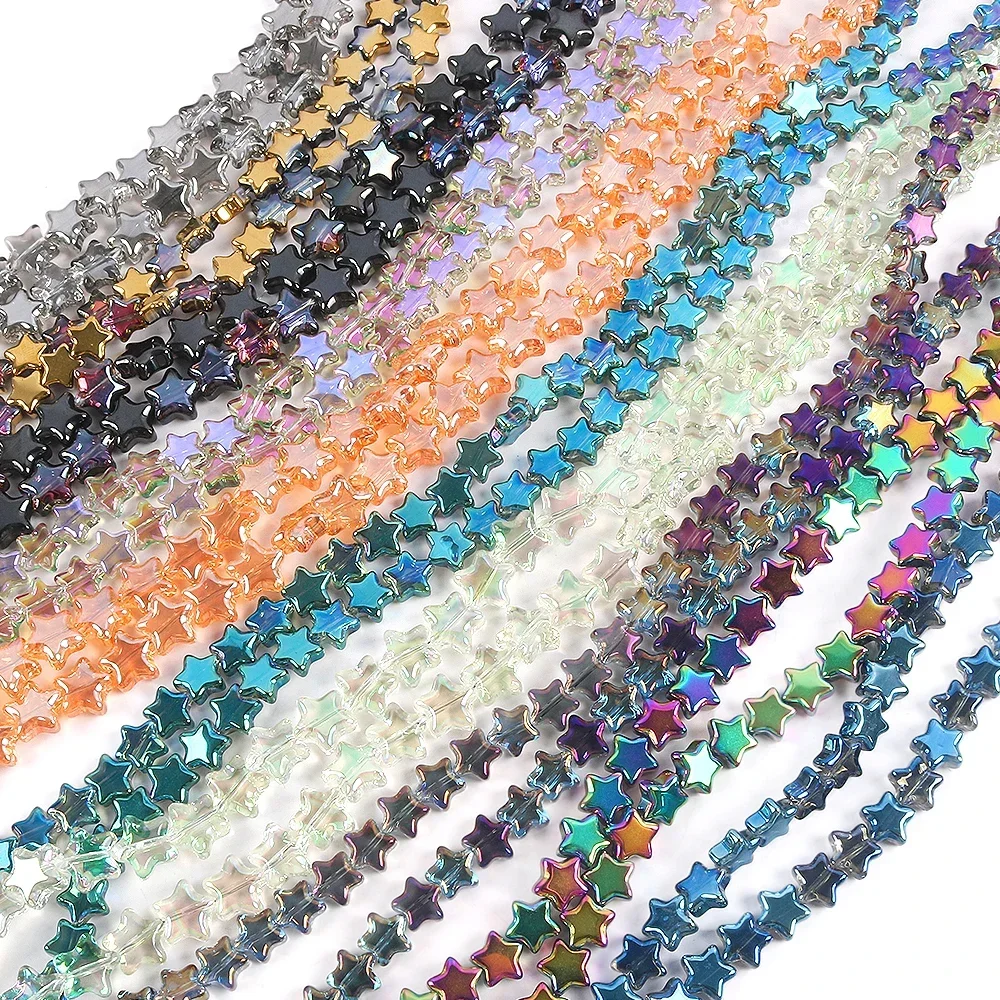 20pcs 8/10mm Five-pointed Star Multicolor Glass Beads Straight Hole DIY Beaded Bracelet Necklace Earrings Accessories