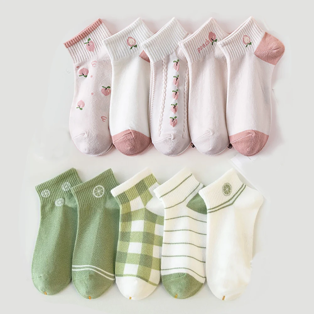 

10/5 Pairs/Lot Women Cotton Socks Cute Lovely Pattern Bear Cat Fruit Floral Thin Short Sock Summer Spring Autumn