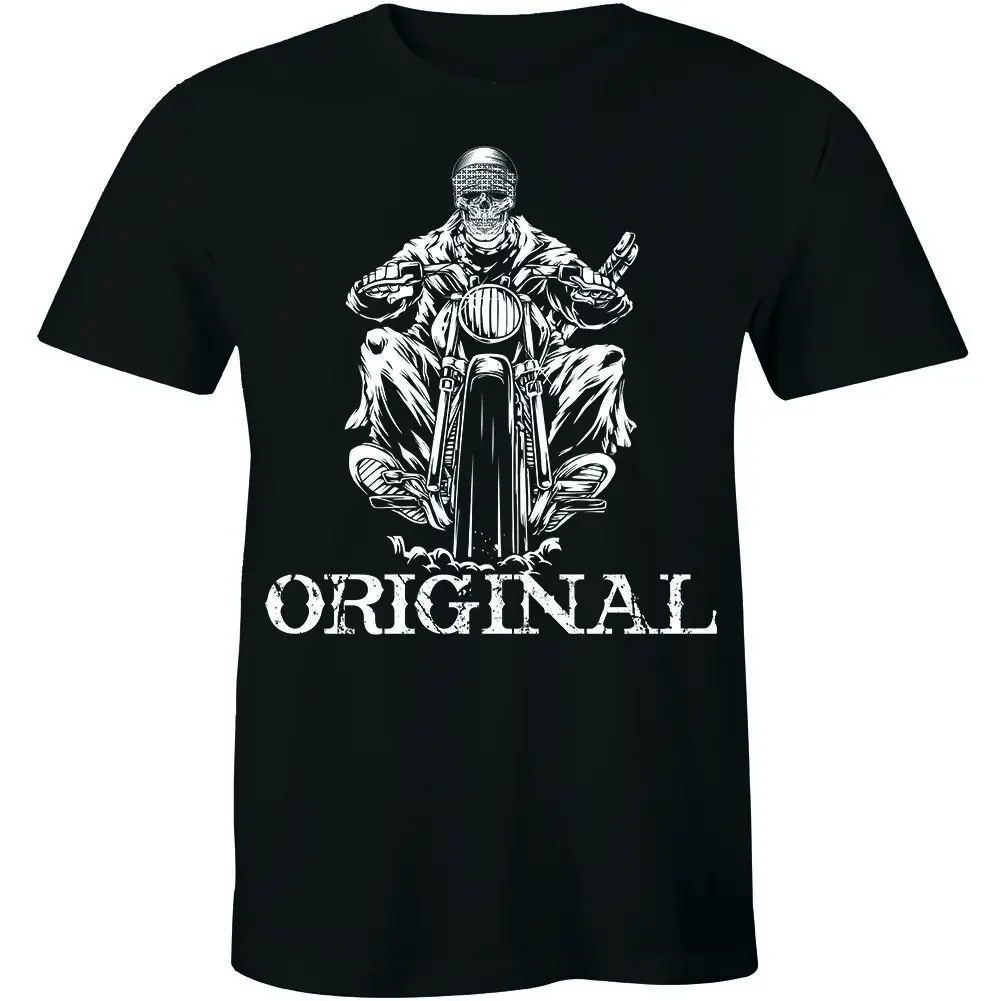 Maglietta Originale Old School Skeleton Ghost Biker Chopper Moto Rider T-Shirt Tee