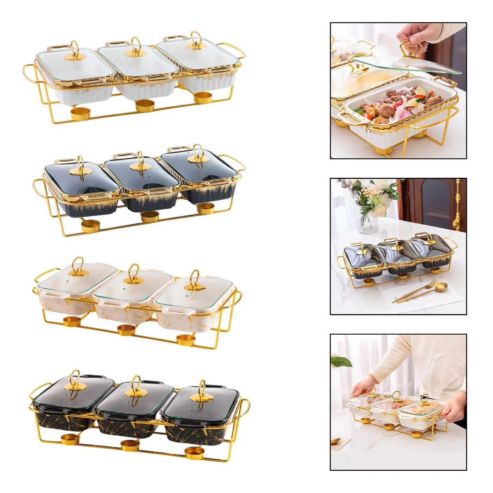 Chafing Dish Warming Trays with Handles with Stand Luxury Warmer Ceramic
