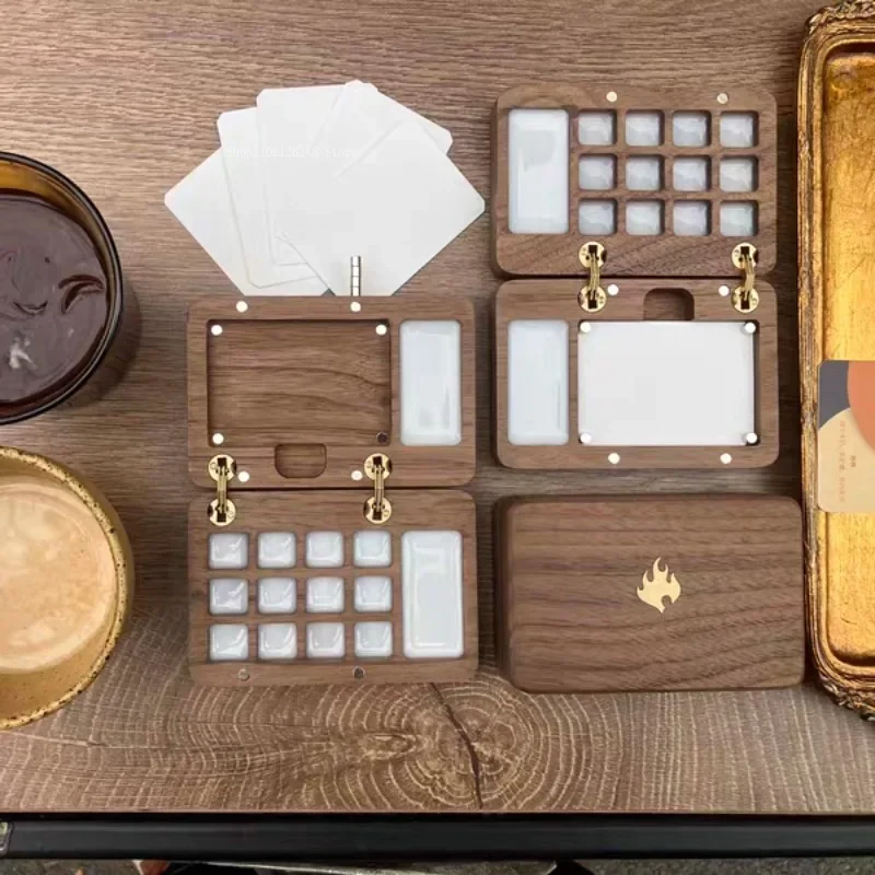 12 Color Fans You Solid Wood Watercolor Box Copper Inlaid Watercolor Box Drawing Paper Hand-Drawed Travel Sketchbook Art Draw portable watercolor set