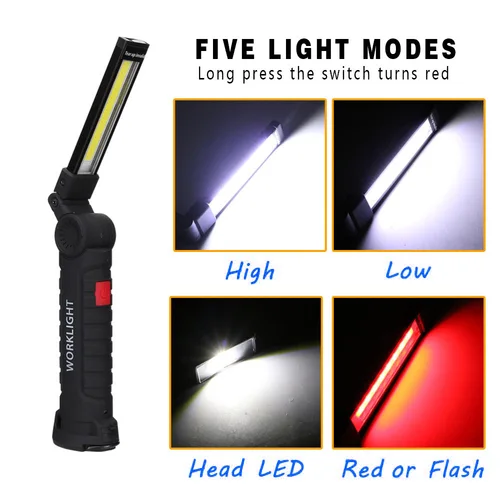 휴대용 LED 손전등 배터리 내장 다기능 360 ° 접이식 작업등, 마그네틱 랜턴, 걸이식 캠핑 작업 토치 2