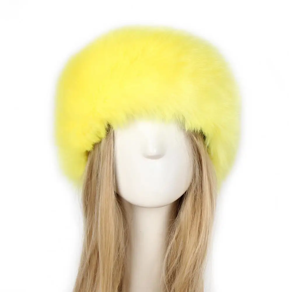 Winter Women Hat Solid Color Faux Fur Hat Thickened Turban Wide Hat For Skiing 6