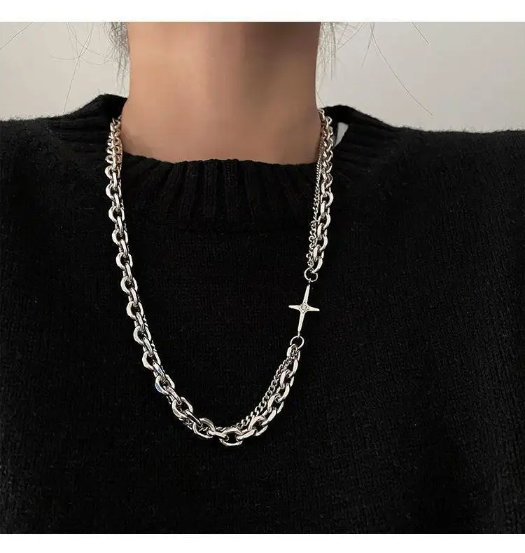 Korean Fashion Punk Stainless Steel Chain Cross Pendant