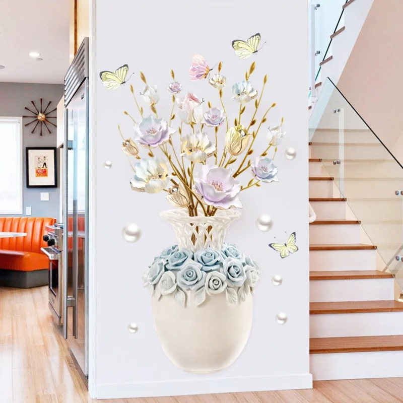 Cute Stationery Butterfly Vase Sticker DIY Window Bedroom Study Living Room Background Decor Scene Wall Static Stickers 60*90cm