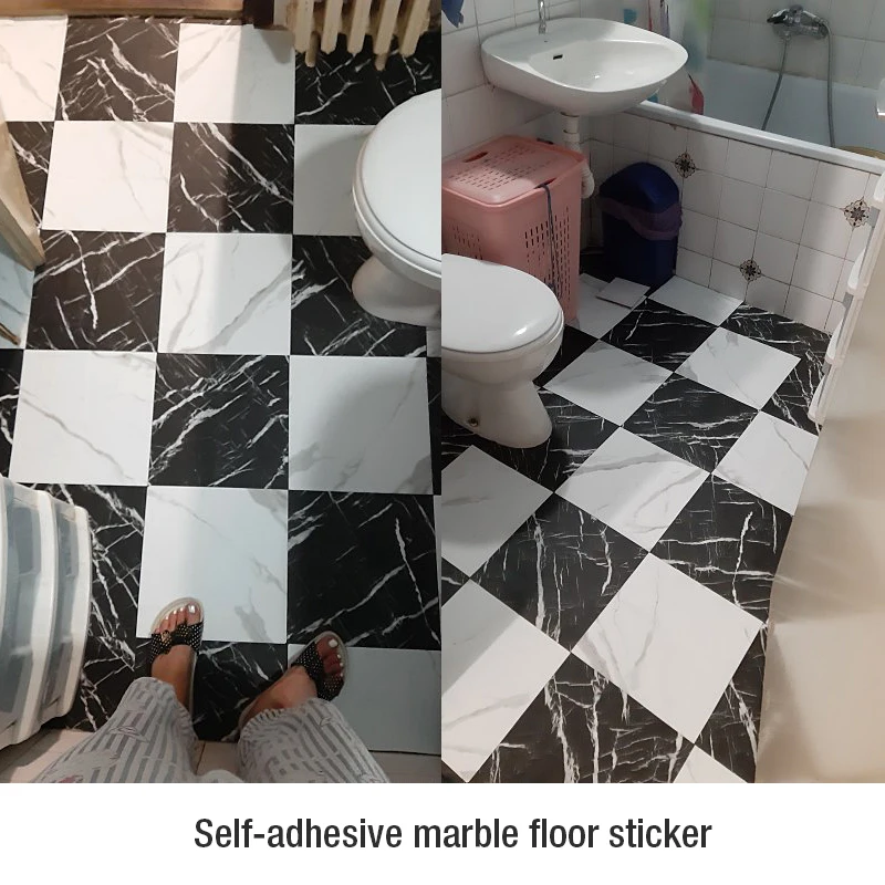 Adesivo Per Pavimenti E Pareti A Motivo Marmo - 24 Pezzi 60x30 Cm, PVC Autoadesivo Impermeabile, Grigio