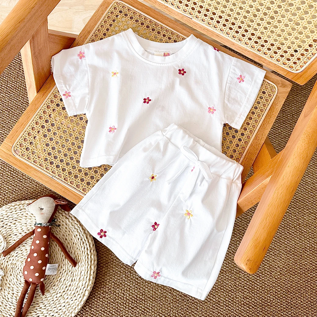 Infant 2PCS Summer Baby Girls Clothing Casual Newborn Set Cotton Small Flower Printed Short Sleeved T-shirt + Shorts 0-3Y kids clothes set two piece set baby girl clothing set shorts suit