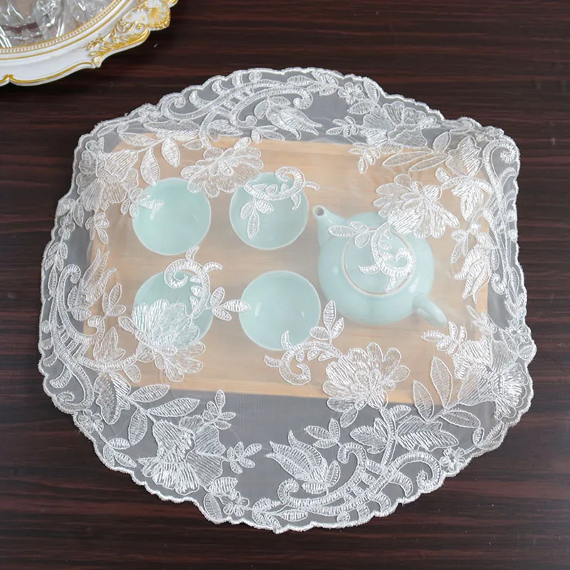 

NEW white Round flower Embroidery table cloth cover wedding party tablecloth kitchen Christmas Table decoration and accessories