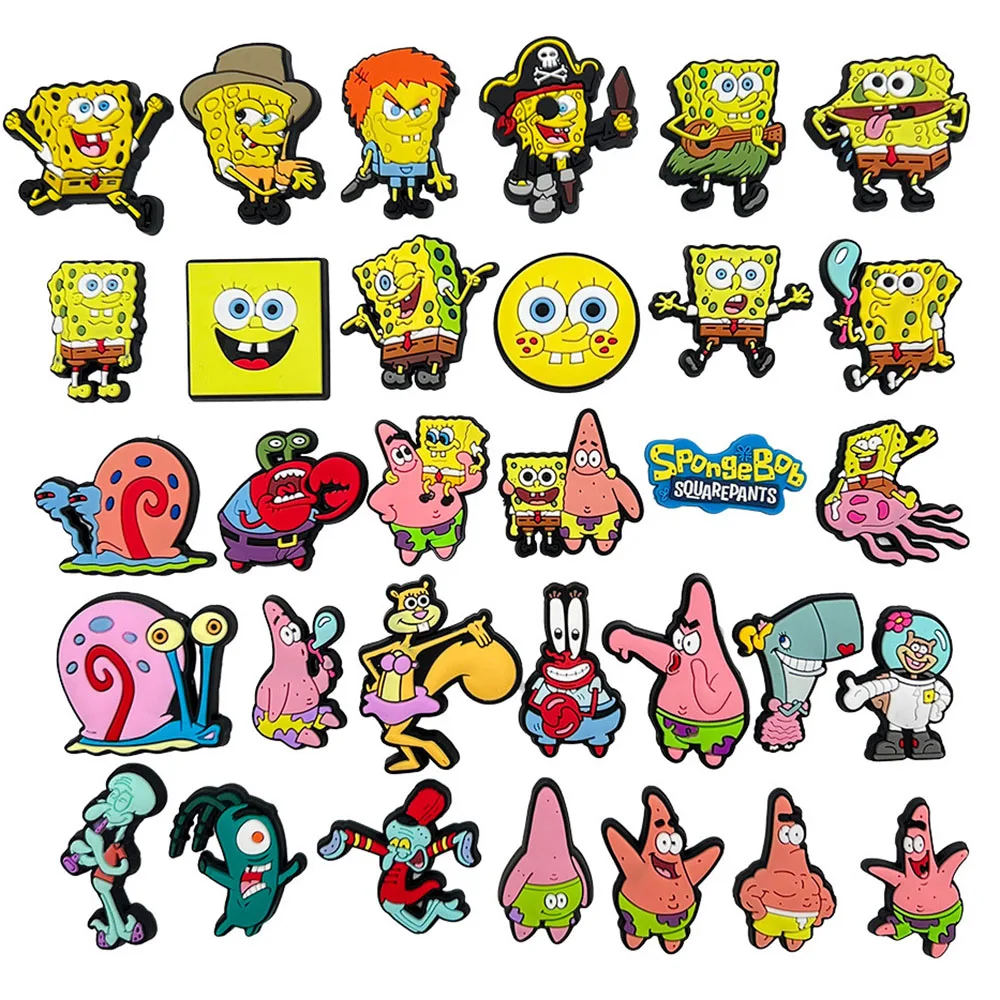 14-100pcs SpongeBob SquarePants Shoe Charms For Slides Sandals, PVC Shoe Decorations Accessories For Christmas Gift Party Favor
