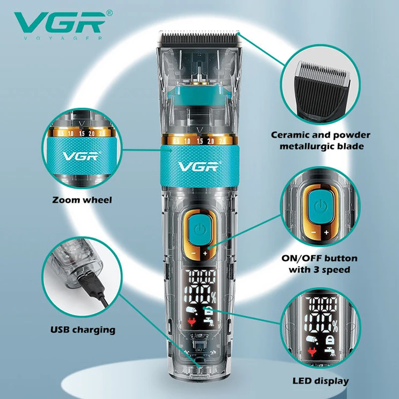 ماكينة تشذيب الشعر الاحترافية VGR للرجال ماكينة قص...