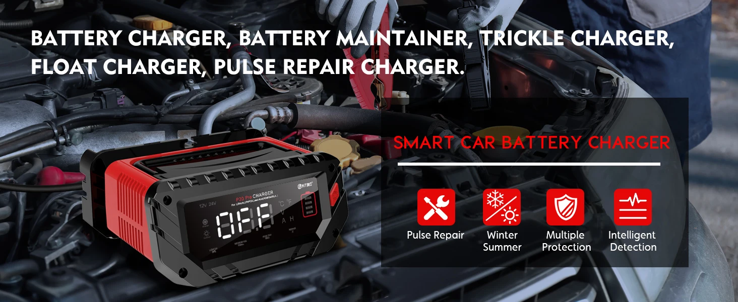 30A/26A/20A 12V 24V Automatic Battery Charger Pulse Repair Maintainer for ATV Tr