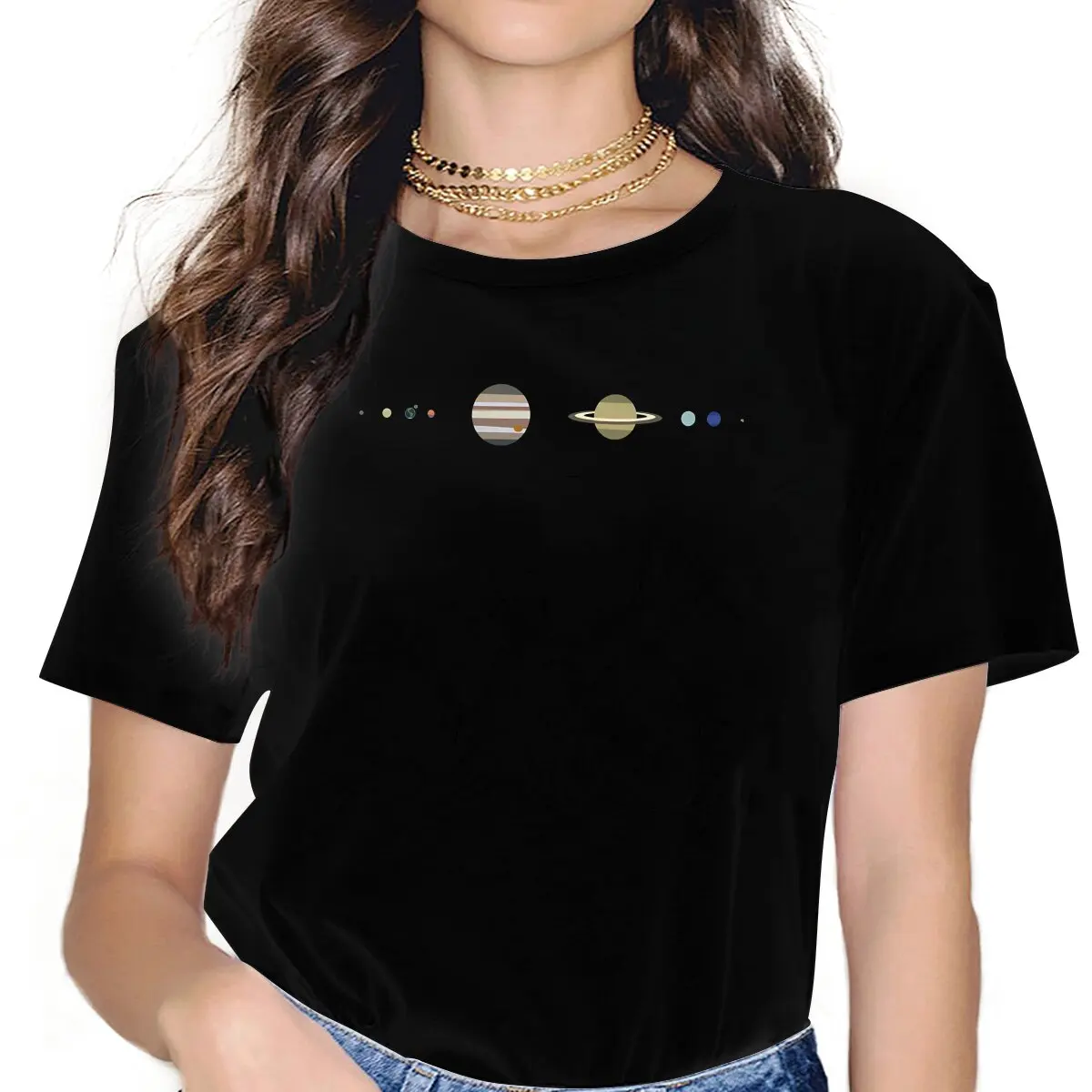

Pluto Solar System Illustration Classic Tshirt Graphic Women Tops Vintage Alternative Fibre Harajuku Polyester T Shirt